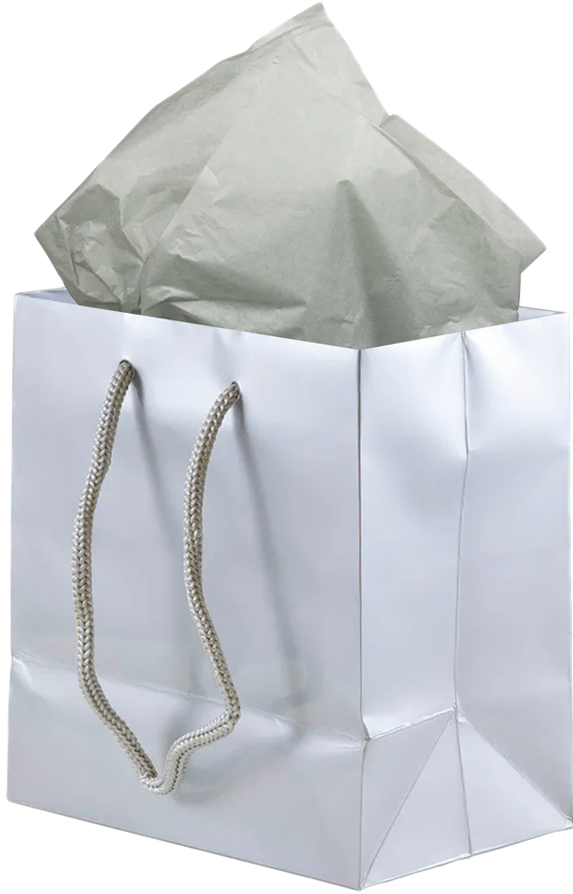 Silver/Gray Small Glossy Gift Bags (6 1/2 x 6 1/2 x 3 1/2) (3 Pack) with Tissue Paper (10 Pack)
