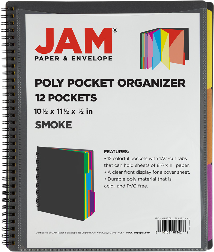 Smoke 9 x 12 Plastic 12 Pocket Folders