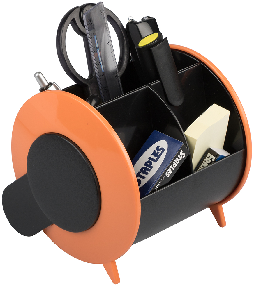 Orange Round Desk Organizer and Supplies Set (Organizer, Pens, Scissor, Highlighter, Box Cutter, Ruler, Eraser, Stapler, Staples, and Paper Clips)