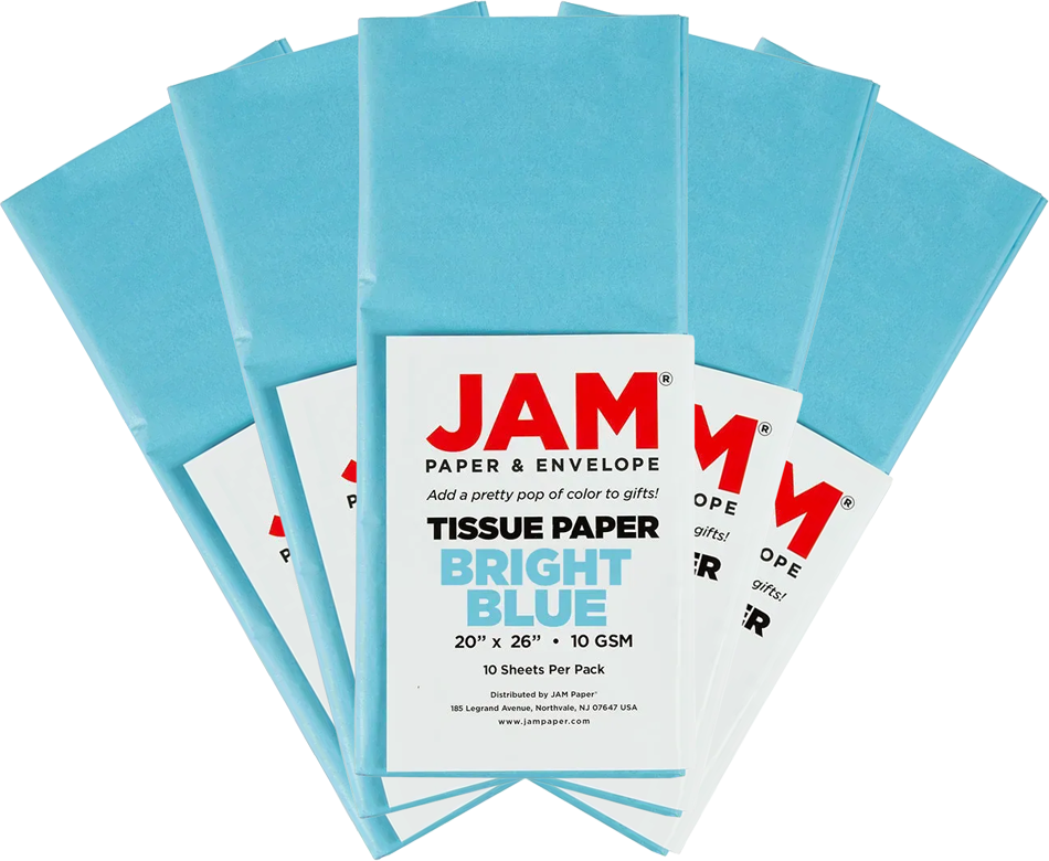 Bright Blue Tissue Paper (20 x 26) 5 Packs of 10 Sheets (50 Total Sheets)