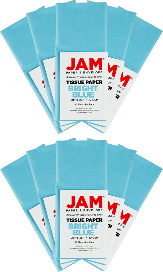 Bright Blue Tissue Paper (20 x 26) 10 Packs of 10 Sheets (100 Total Sheets)