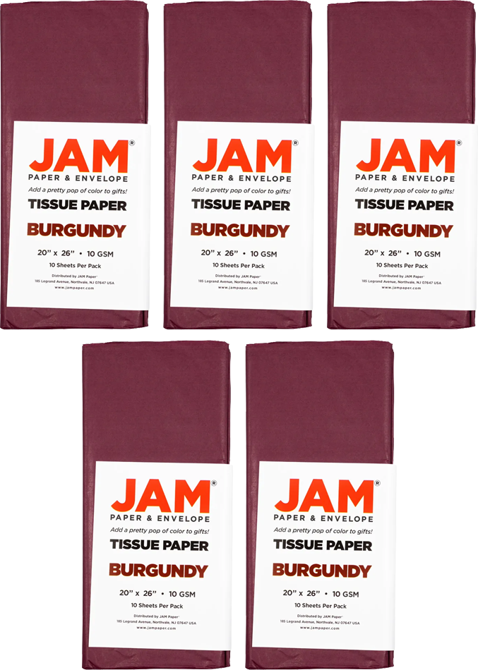 Burgundy Tissue Paper (20 x 26) 5 Packs of 10 Sheets (50 Total Sheets)