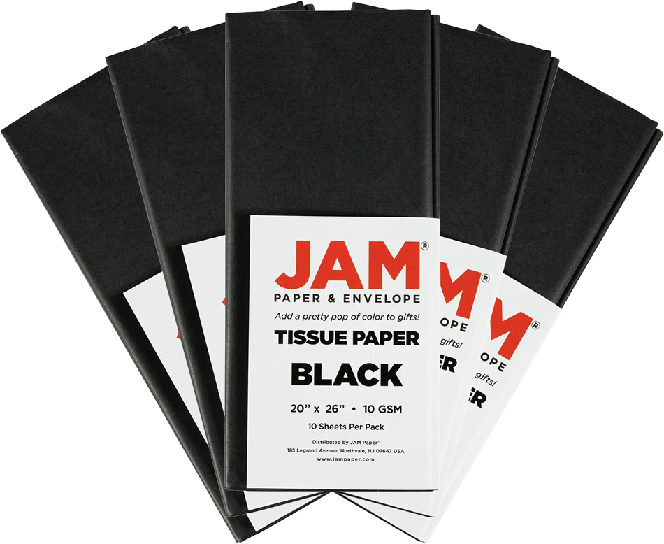 Black Tissue Paper (20 x 26) 5 Packs of 10 Sheets (50 Total Sheets)