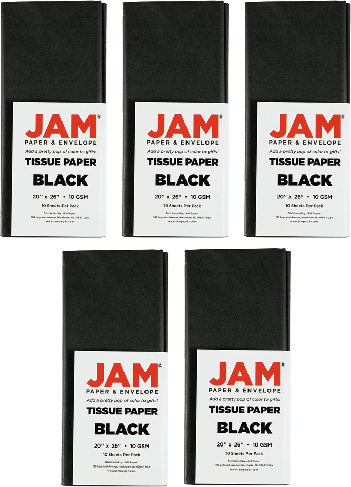 Black Tissue Paper (20 x 26) 5 Packs of 10 Sheets (50 Total Sheets)