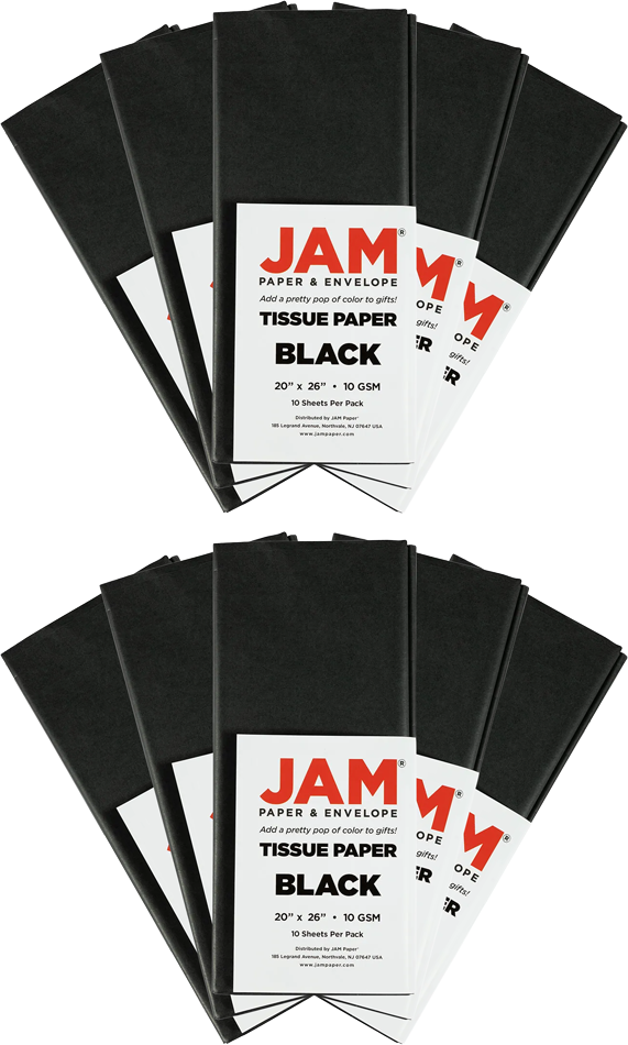 Black Tissue Paper (20 x 26) 10 Packs of 10 Sheets (100 Total Sheets)