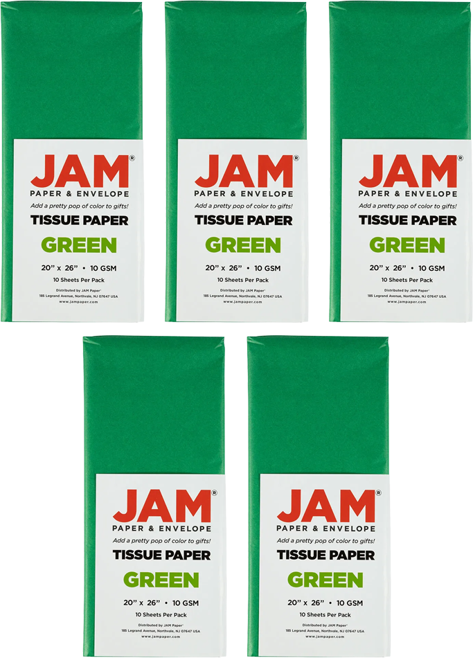 Green Tissue Paper (20 x 26) 5 Packs of 10 Sheets (50 Total Sheets)