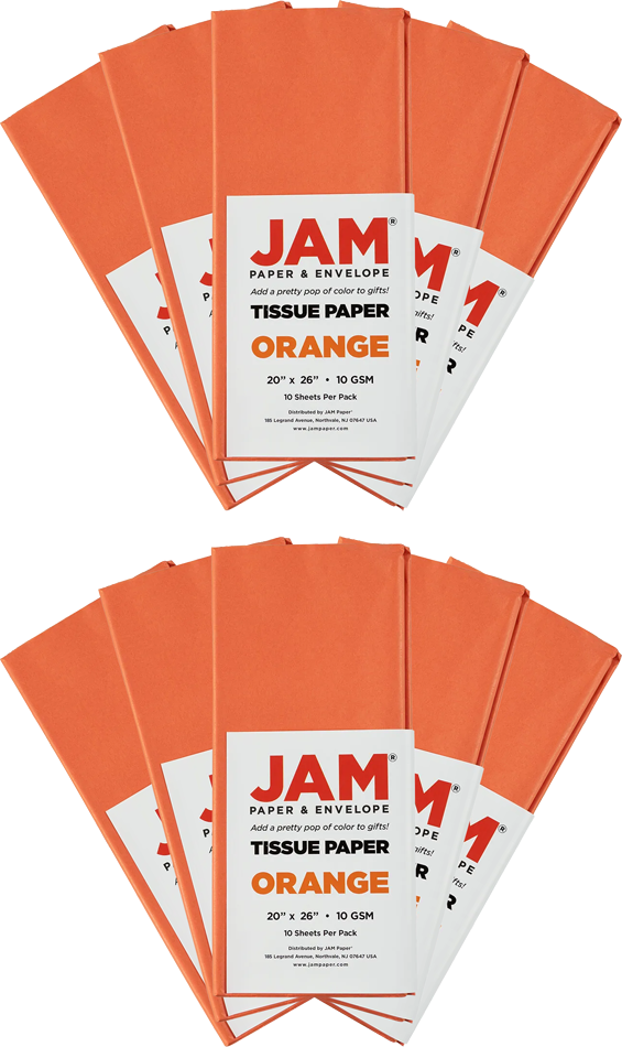 Orange Tissue Paper (20 x 26) 10 Packs of 10 Sheets (100 Total Sheets)