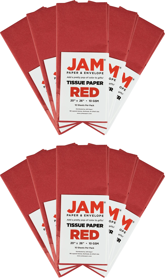 Red Tissue Paper (20 x 26) 10 Packs of 10 Sheets (100 Total Sheets)