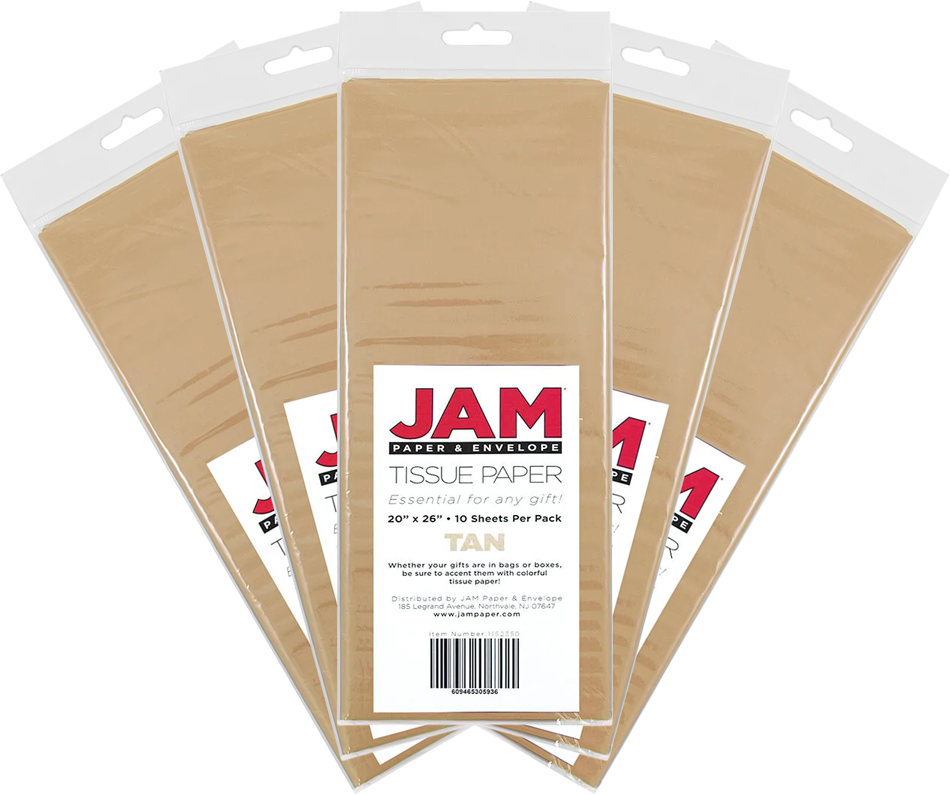 Tan Tissue Paper (20 x 26) 5 Packs of 10 Sheets (50 Total Sheets)