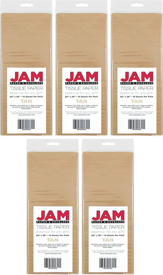 Tan Tissue Paper (20 x 26) 5 Packs of 10 Sheets (50 Total Sheets)