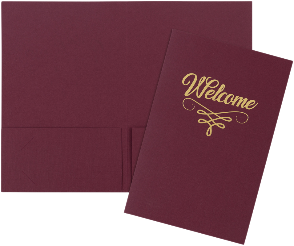 Burgundy Linen with Gold Foil 6 x 9 Welcome Folders