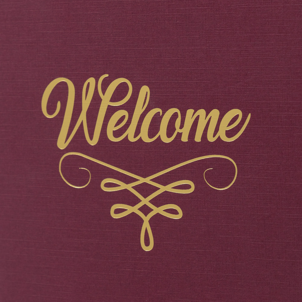 Burgundy Linen with Gold Foil 6 x 9 Welcome Folders