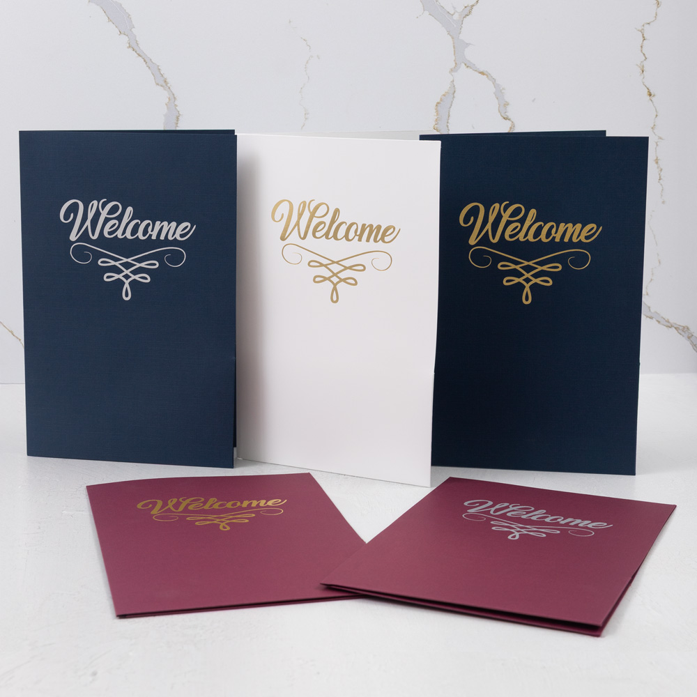 Burgundy Linen with Gold Foil 6 x 9 Welcome Folders