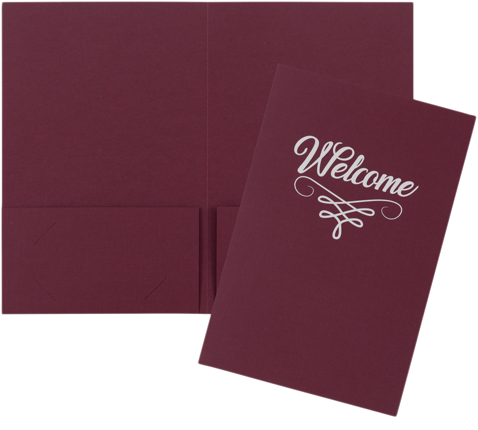 Burgundy Linen with Silver Foil 6 x 9 Welcome Folders