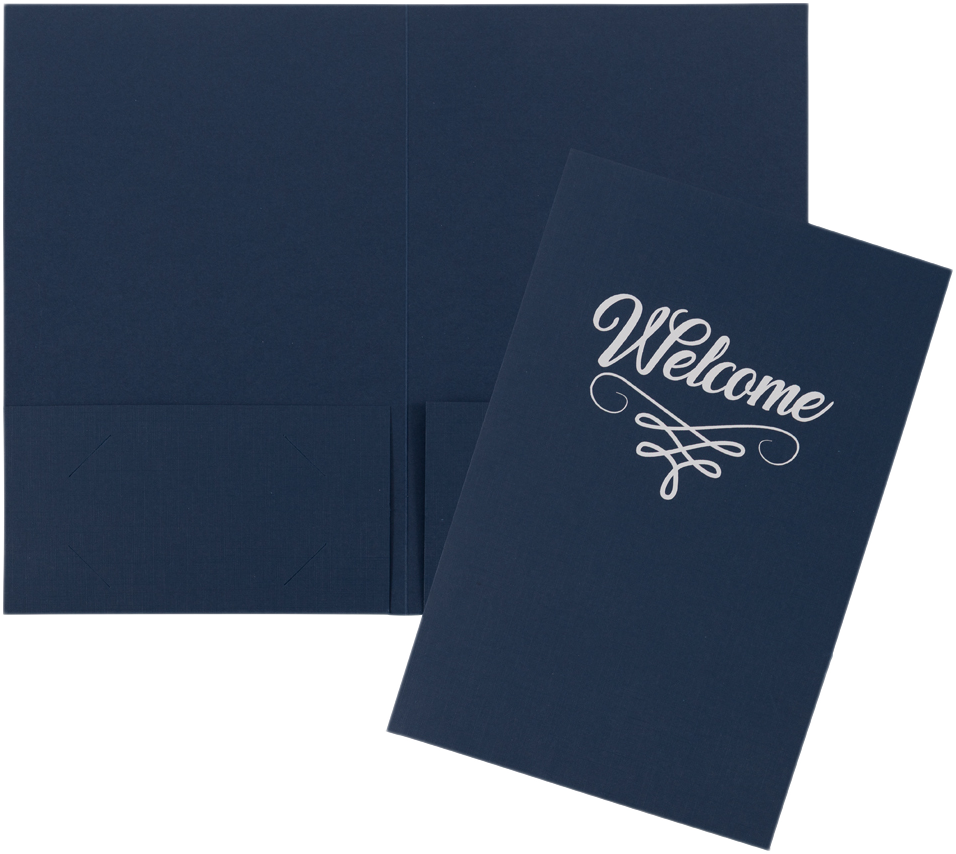 Nautical Navy Blue Linen with Silver Foil 6 x 9 Welcome Folder
