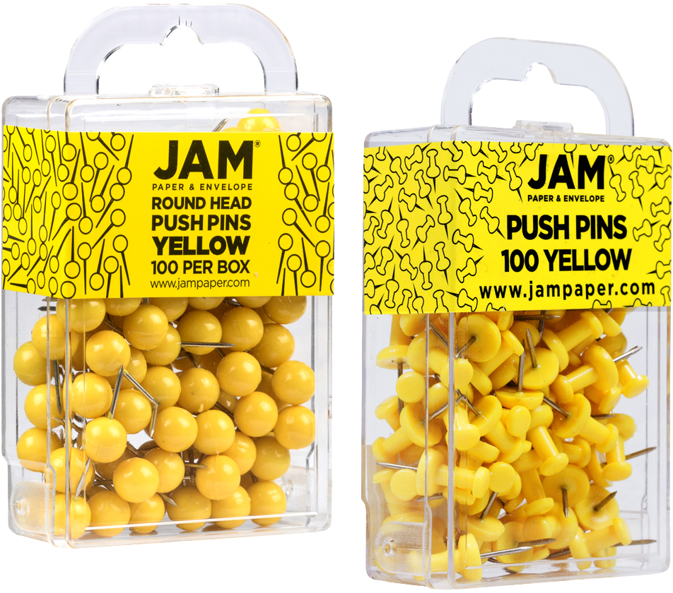 Yellow Round & Standard Pushpins - 2 Packs of 100