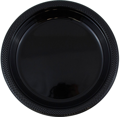 Black Medium Plastic Plates (9 Inch) - 20 Pack