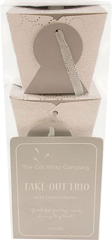 White with Silver Small Paper Chinese Takeout Containers (2 3/4 x 2 x 2 1/2) - 3 Pack