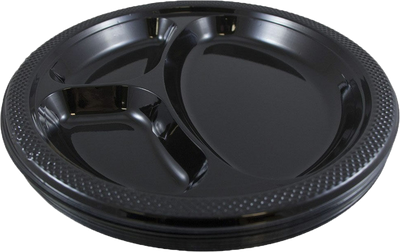 Black Large 3 Compartment Plastic Plates (10 1/4 Inch) - 20 Pack