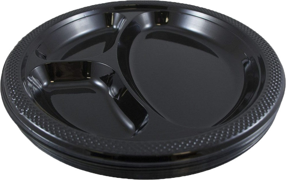 Black Large 3 Compartment Plastic Plates (10 1/4 Inch) - 20 Pack