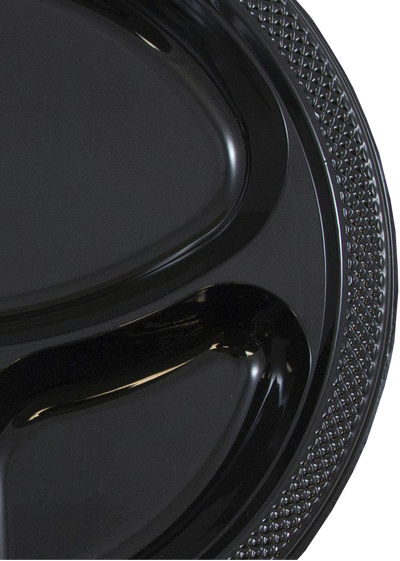 Black Large 3 Compartment Plastic Plates (10 1/4 Inch) - 20 Pack
