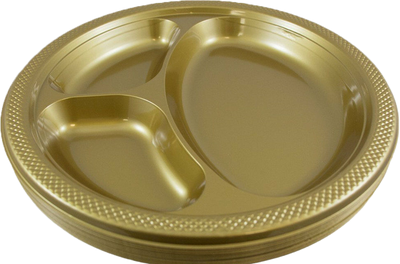 Gold Large 3 Compartment Plastic Plates (10 1/4 Inch) - 20 Pack