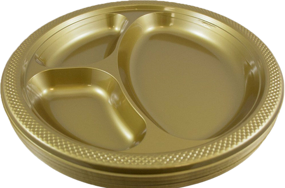 Gold Large 3 Compartment Plastic Plates (10 1/4 Inch) - 20 Pack