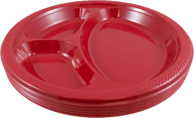 Red Large 3 Compartment Plastic Plates (10 1/4 Inch) - 20 Pack