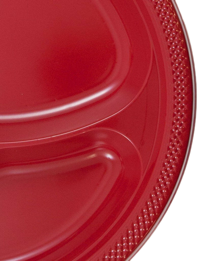 Red Large 3 Compartment Plastic Plates (10 1/4 Inch) - 20 Pack