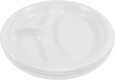 White Large 3 Compartment Plastic Plates (10 1/4 Inch) - 20 Pack