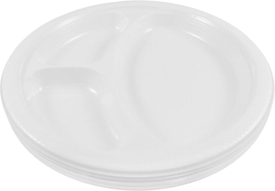 White Large 3 Compartment Plastic Plates (10 1/4 Inch) - 20 Pack