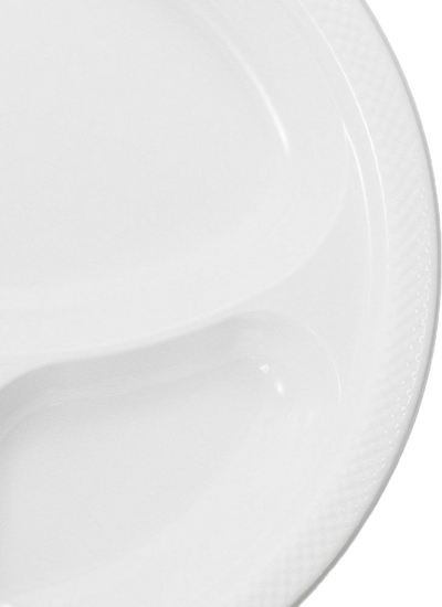 White Large 3 Compartment Plastic Plates (10 1/4 Inch) - 20 Pack