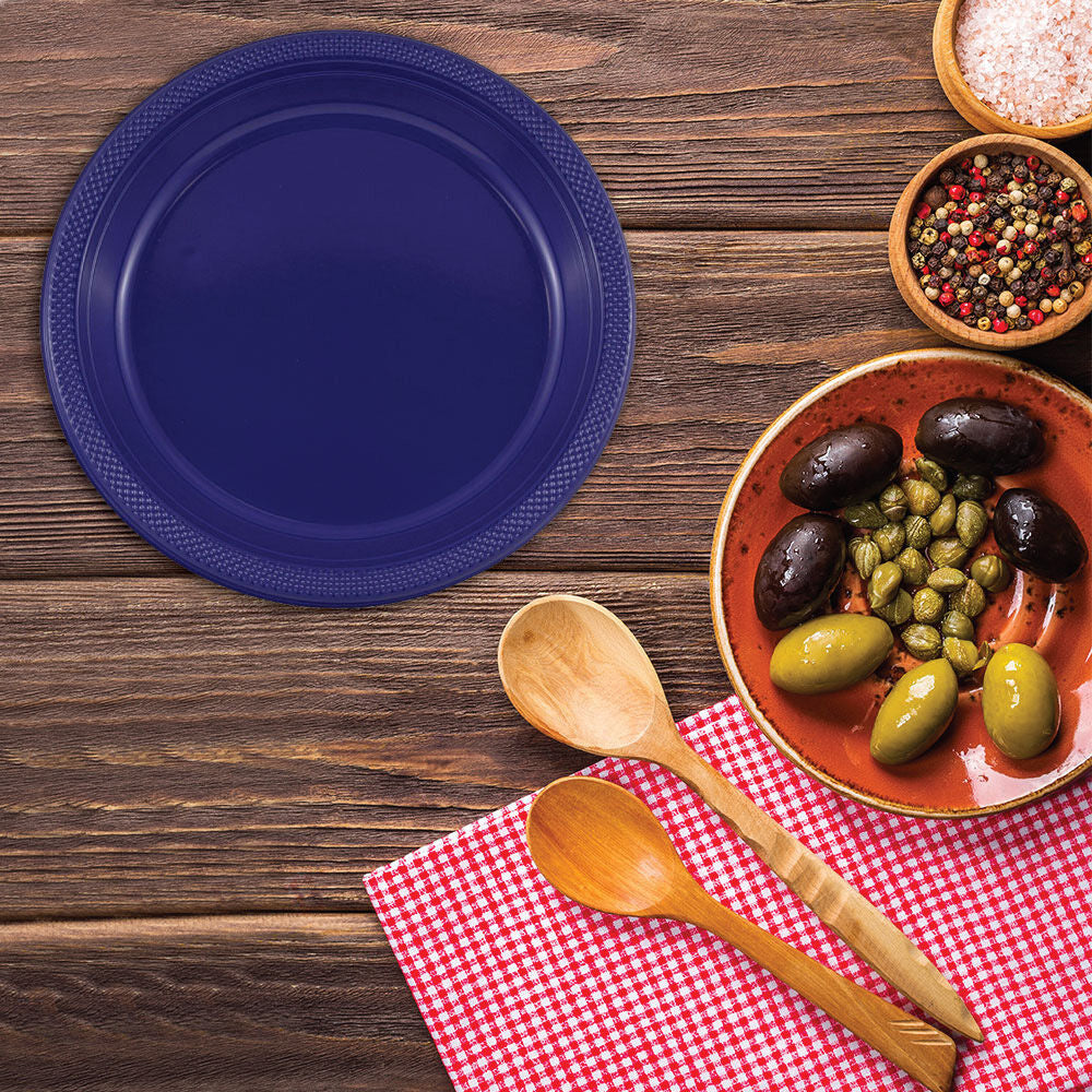 Navy Blue Large Plastic Plates (10 1/4 Inch) - 20 Pack