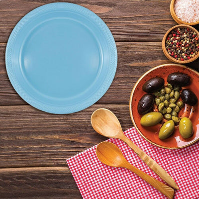 Sea Blue Large Plastic Plates (10 1/4 Inch) - 20 Pack