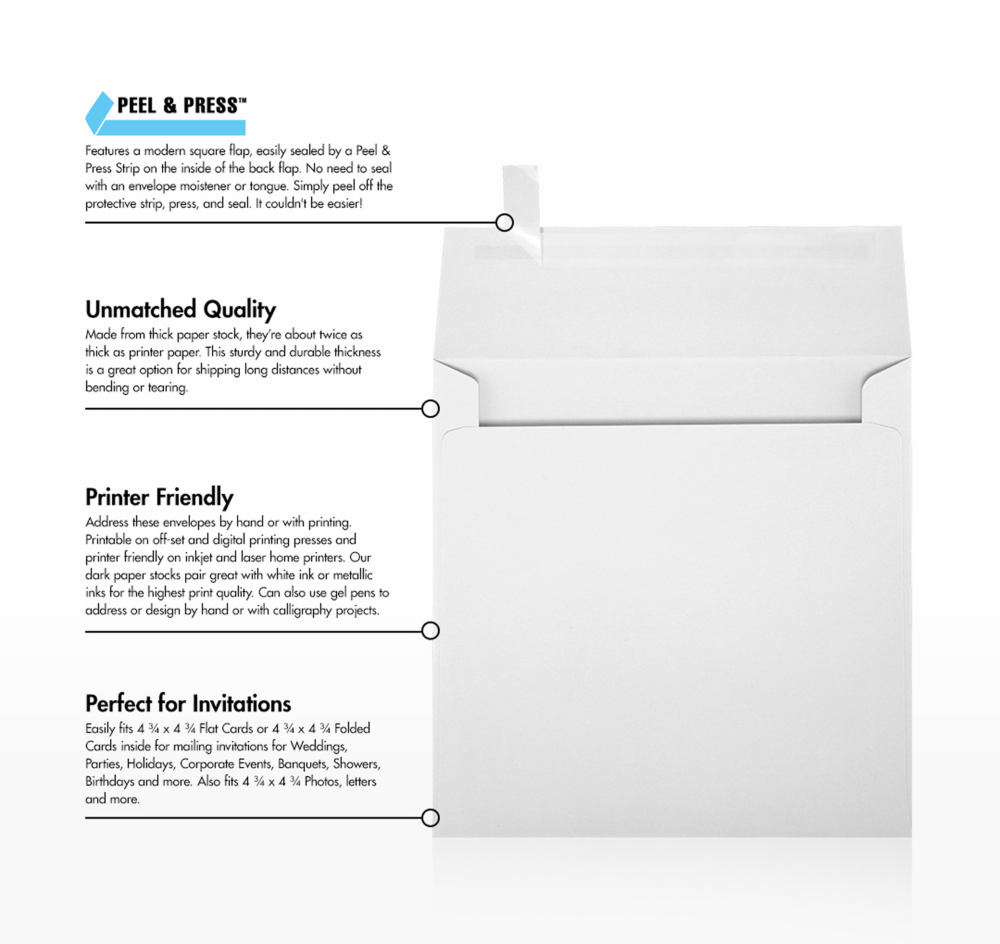 White 28lb 5 x 5 Square Envelopes with Peel & Seal