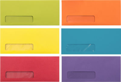 Assorted Primary #10 Window Envelope (3 1/2 x 6 1/2) - 150 Pack