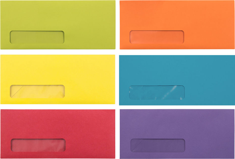 Assorted Primary #10 Window Envelope (3 1/2 x 6 1/2) - 150 Pack