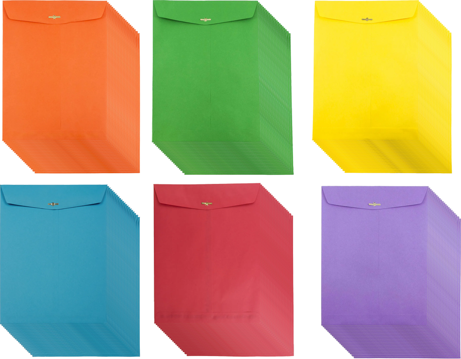 Assorted 10 x 13 Open End Envelopes with Clasp - 150 Pack