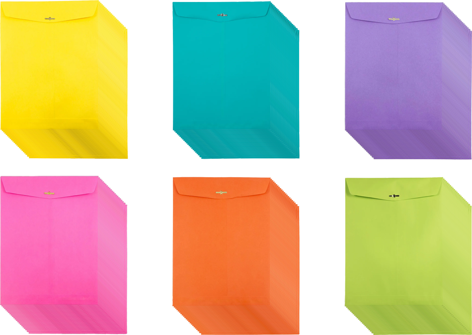 Fashion Assorted 10 x 13 Open End Envelopes with Clasp - 150 Pack
