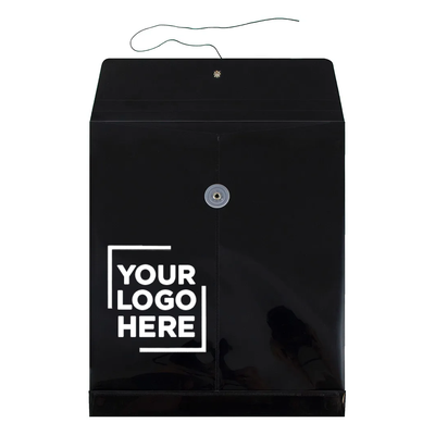 Black Letter Open End Plastic Envelopes (9 3/4 x 13) with Button & String