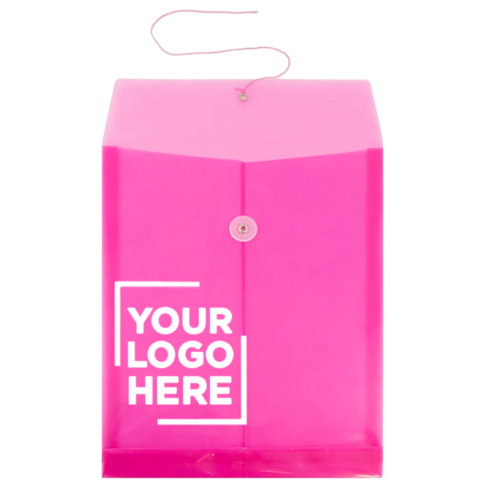 Fuchsia Pink Letter Open End Plastic Envelopes (9 3/4 x 13) with Button & String