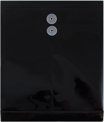 Black Letter Open End Plastic Envelopes (9 3/4 x 13) with Button & String