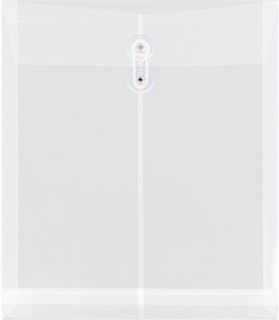Clear Letter Open End Plastic Envelopes (9 3/4 x 11 3/4) with Button & String