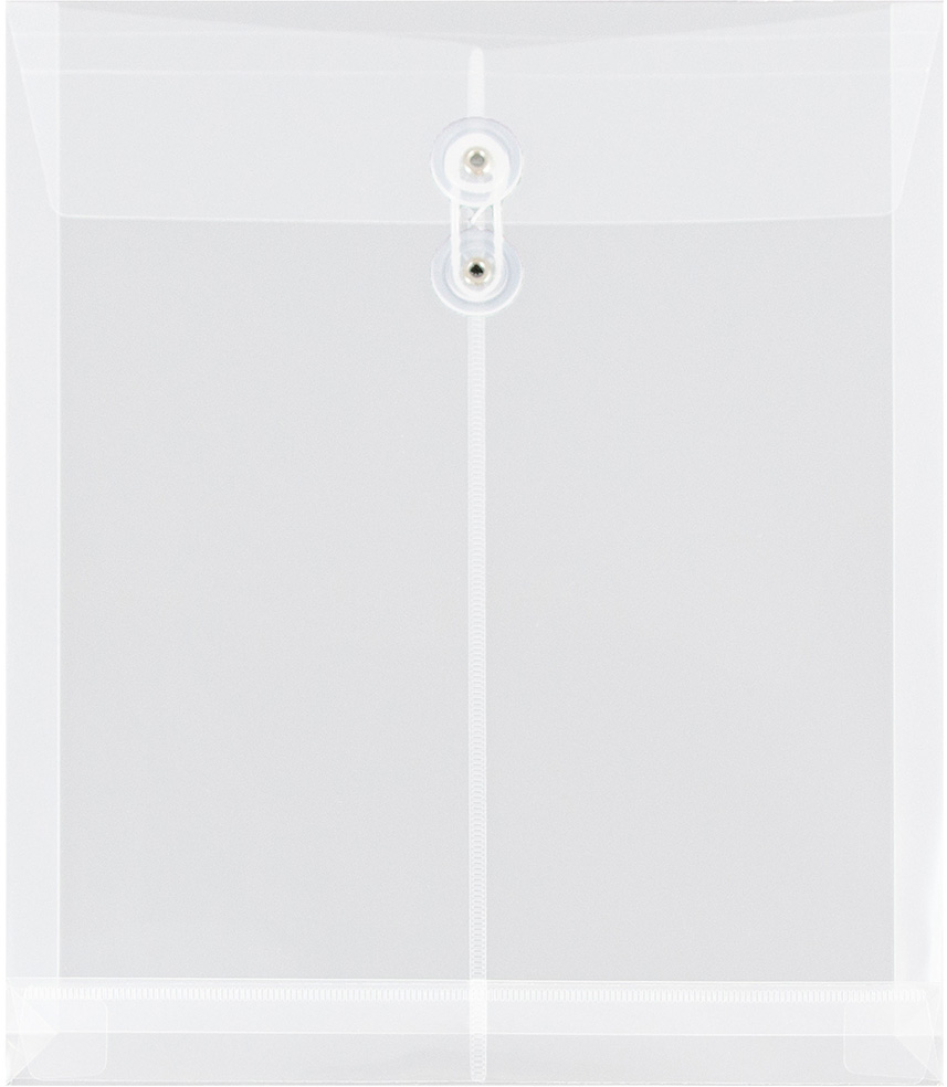 Clear Letter Open End Plastic Envelopes (9 3/4 x 11 3/4) with Button & String