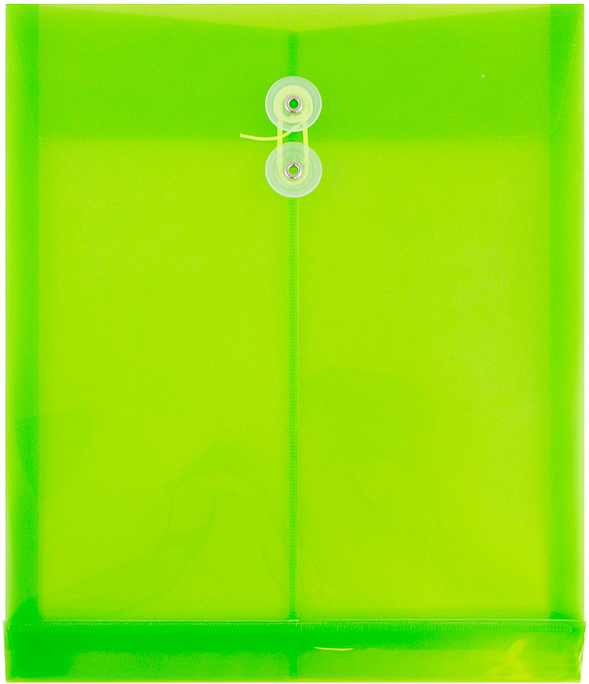 Lime Green Letter Open End Plastic Envelopes (9 3/4 x 13) with Button & String