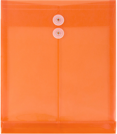 Orange Letter Open End Plastic Envelopes (9 3/4 x 13) with Button & String