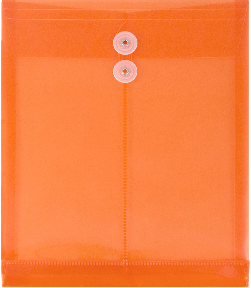 Orange Letter Open End Plastic Envelopes (9 3/4 x 13) with Button & String