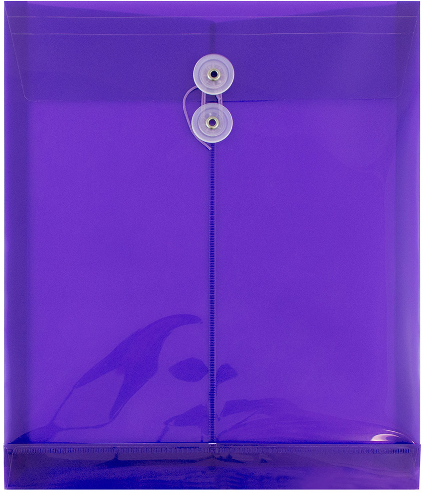 Purple Letter Open End Plastic Envelopes (9 3/4 x 13) with Button & String