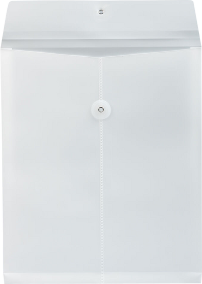 White Letter Open End Plastic Envelopes (9 3/4 x 13) with Button & String