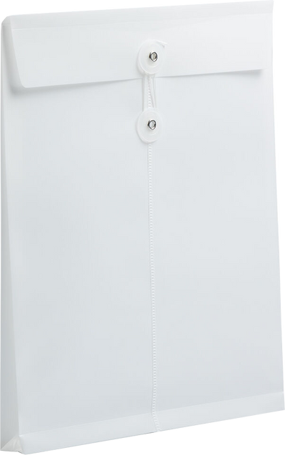 White Letter Open End Plastic Envelopes (9 3/4 x 13) with Button & String